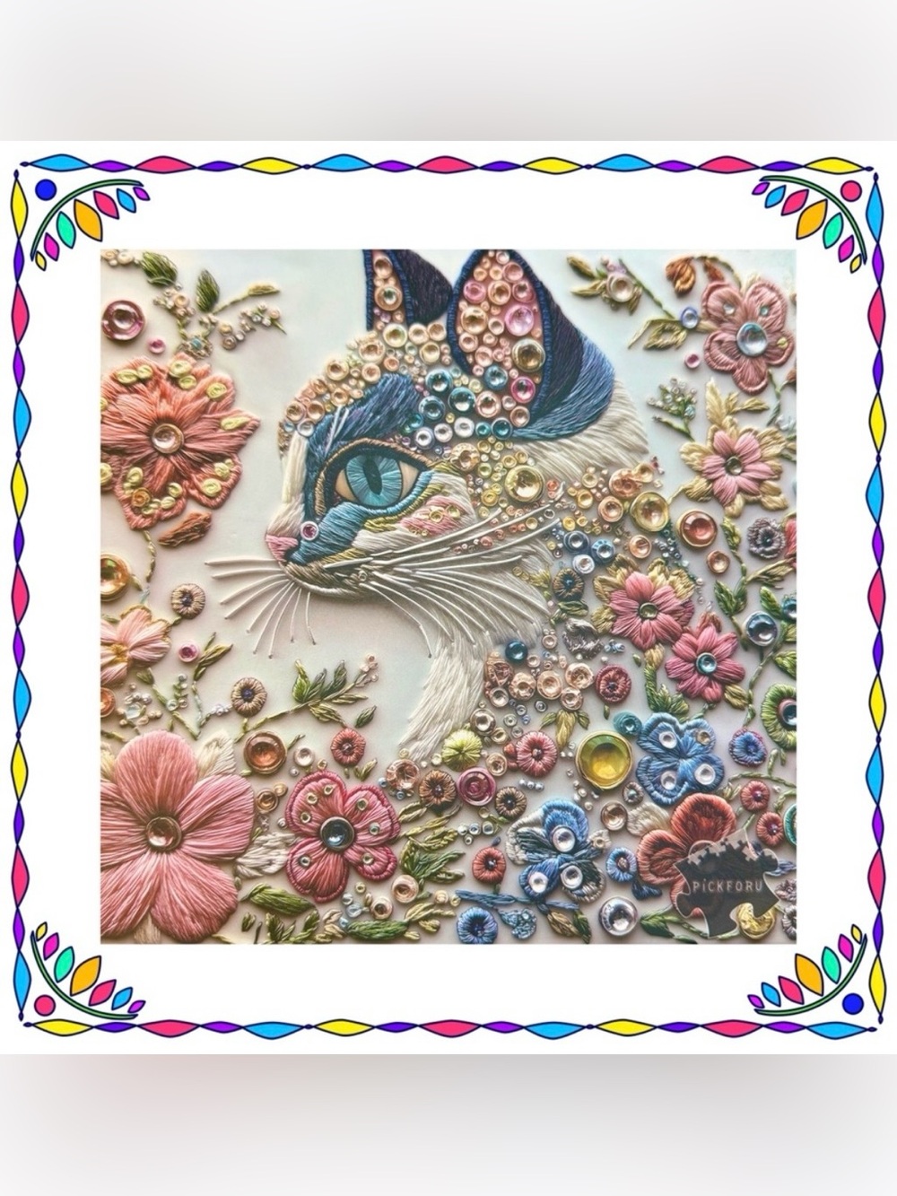 Jigsaw puzzle - 1000 pieces - Elegant Cat - jewels embroidery - complete -great!